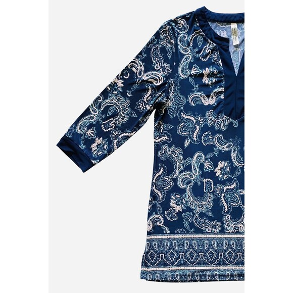 PerSeption Concept Tunic Blue Cream Paisley Print Top V Neck Size Medium - Picture 4 of 9